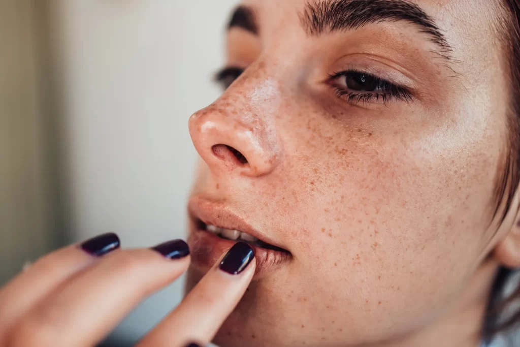Woman with uneven skin tone